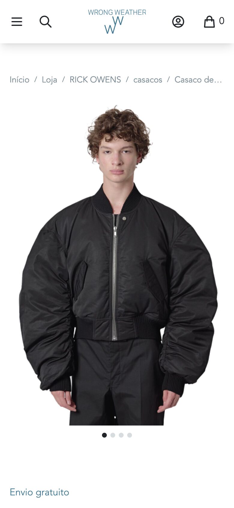Wrong Weather mobile product page with photo carousel